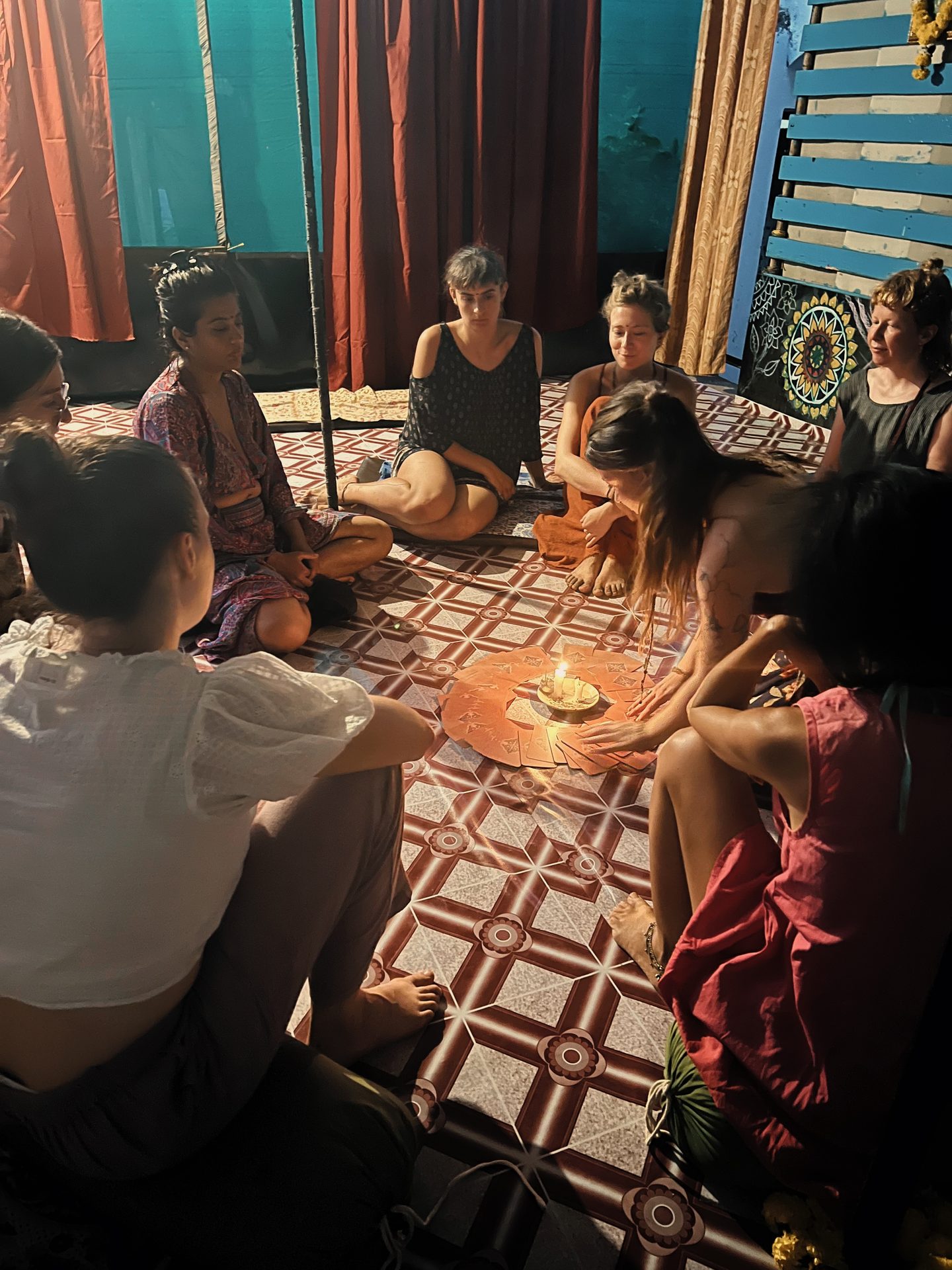 Women's circle with candlelight